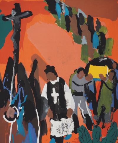Pierre AMBROGIANI : La procession, Lithographie originale signée 2
