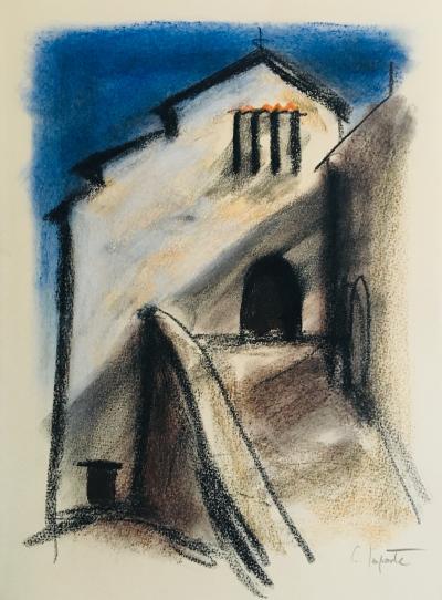 Georges LAPORTE - La chapelle, 1974 - Pastel original signé 2