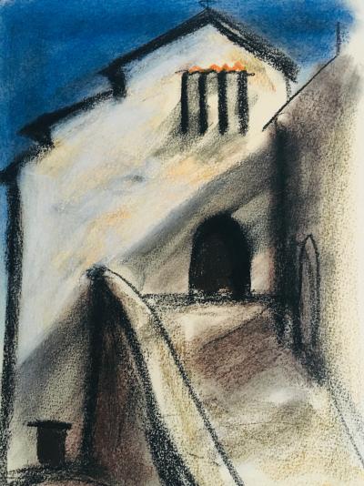 Georges LAPORTE - La chapelle, 1974 - Pastel original signé 2