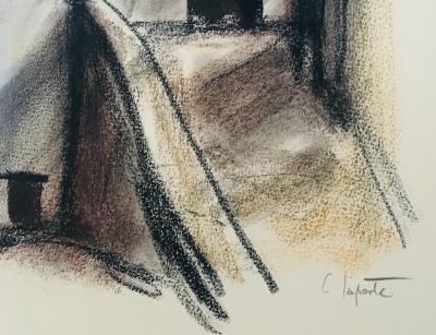 Georges LAPORTE - La chapelle, 1974 - Pastel original signé 2