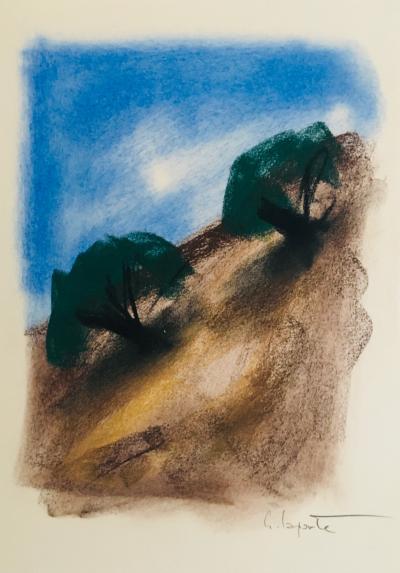 Georges LAPORTE - Les pins parasols, 1974 - Pastel original signé 2