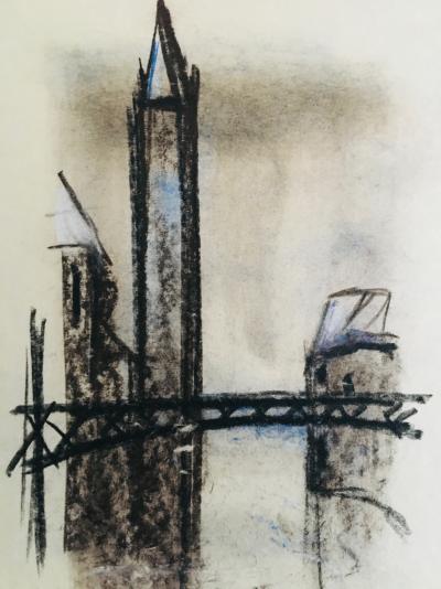 Georges LAPORTE - La passerelle, 1969 - Pastel original signé 2