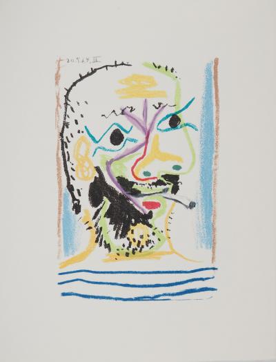 Pablo PICASSO : Le Goût du Bonheur, Portrait à la cigarette, Lithographie 2