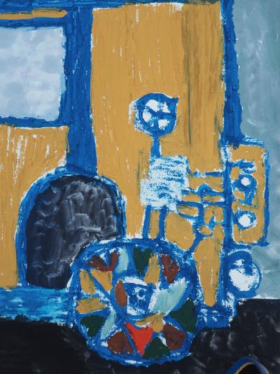 Jacques SOISSON : Autocar destroy et son conducteur, Gouache et acrylique signée 2