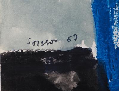 Jacques SOISSON : Autocar destroy et son conducteur, Gouache et acrylique signée 2
