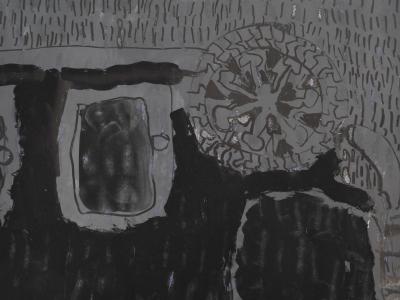 Jacques SOISSON : Voiture sous un orage, Gouache et acrylique sur papier signée 2