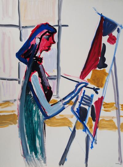 Jacques SOISSON: Painter in the studio, Acrylic on paper signed 2