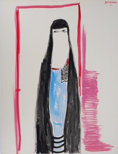 Jacques SOISSON : Femme orientale, Acrylique sur papier signée 2