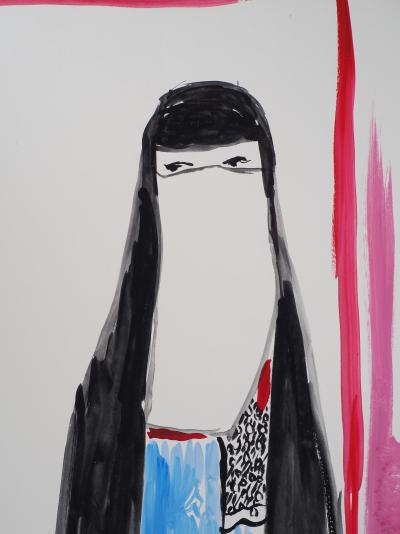 Jacques SOISSON : Femme orientale, Acrylique sur papier signée 2
