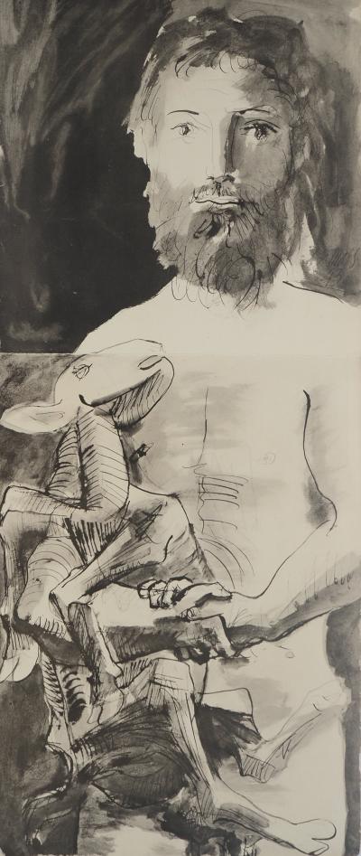 Pablo PICASSO : L’homme au mouton, Lithographie et pochoir 2