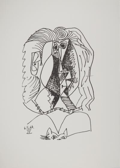Pablo PICASSO : Le Goût du Bonheur, Jeune fille au chat, Lithographie 2