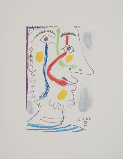 Pablo PICASSO : Le Goût du Bonheur, Autoportrait à la marinière, Lithographie 2