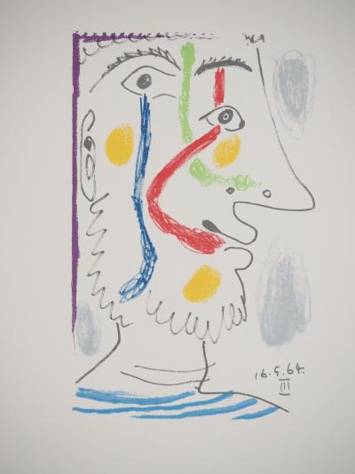 Pablo PICASSO : Le Goût du Bonheur, Autoportrait à la marinière, Lithographie 2