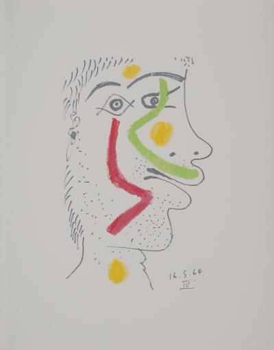 Pablo PICASSO : Le Goût du Bonheur, Autoportrait en rouge et vert, Lithographie 2