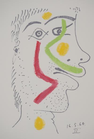 Pablo PICASSO : Le Goût du Bonheur, Autoportrait en rouge et vert, Lithographie 2