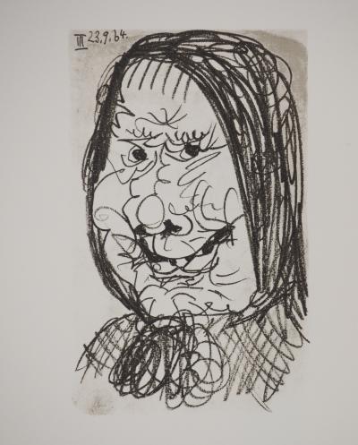 Pablo PICASSO : Le Goût du Bonheur, La vieille dame de Mougin, Lithographie 2