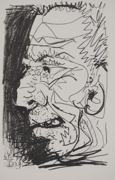 Pablo PICASSO : Le Goût du Bonheur, Autoportrait en vieillard, Lithographie 2