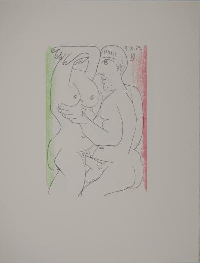 Pablo PICASSO : Le Goût du Bonheur, Intimité en vert et rose, Lithographie 2