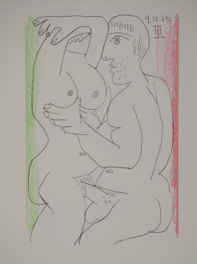 Pablo PICASSO : Le Goût du Bonheur, Intimité en vert et rose, Lithographie 2