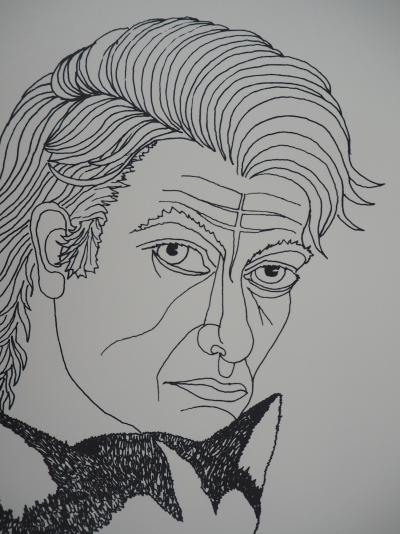 Jean MARAIS : Autoportrait au Husky - Lithographie signée 2
