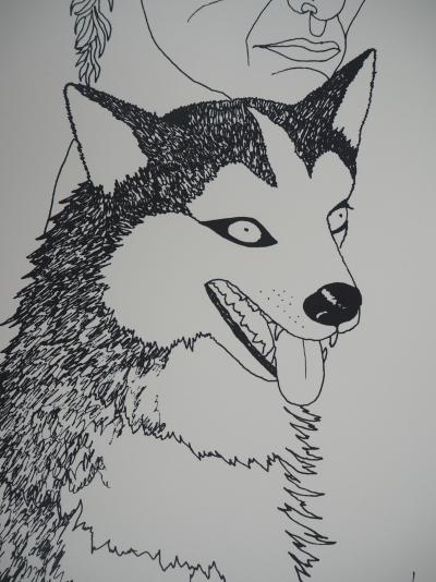 Jean MARAIS : Autoportrait au Husky - Lithographie signée 2