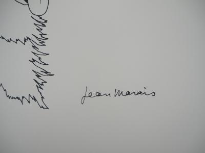 Jean MARAIS : Autoportrait au Husky - Lithographie signée 2