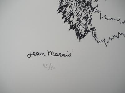 Jean MARAIS : Autoportrait au Husky - Lithographie signée 2