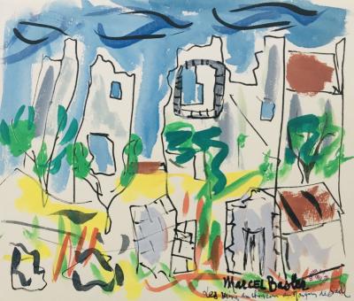 Marcel BASLER - Les ruines du château du Marquis de Sade, 1953 - Aquarelle signée 2