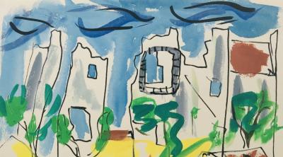 Marcel BASLER - Les ruines du château du Marquis de Sade, 1953 - Aquarelle signée 2