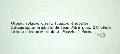 Joan MIRO - Oiseau solaire, oiseau lunaire, étincelles, 1967 - Original lithograph 2