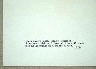 Joan MIRO - Oiseau solaire, oiseau lunaire, étincelles, 1967 - Lithographie originale 2