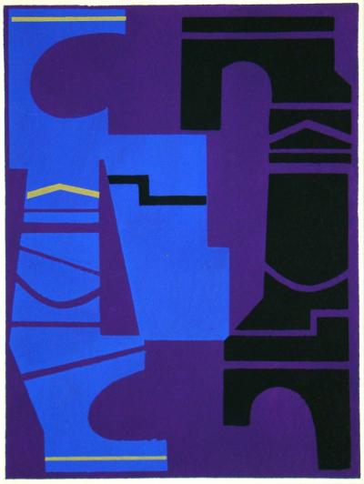 Edgard PILLET (d'après) - Composition abstraite, 1952 - Pochoir en couleurs gouaches 2