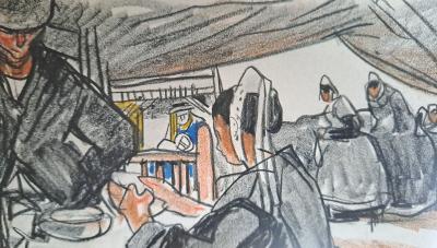 Mathurin Méheut (d’après) - Le café à la station de la Piéta avant la montée à Plas ar c’horn - - Impression numérique 2