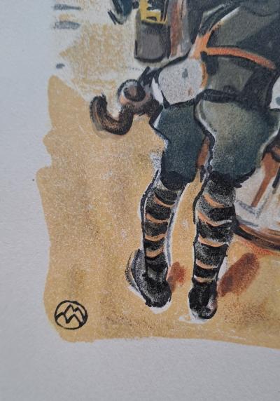Mathurin Méheut - Les mécaniciens sur la place du village - lithographie signée 2