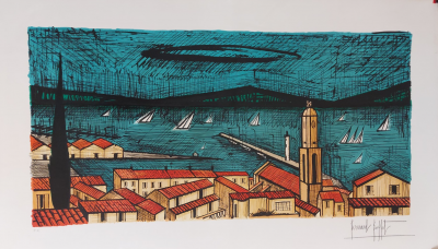 Bernard BUFFET   Saint Tropez  (1985)    lithographie  originale  signée au crayon 2