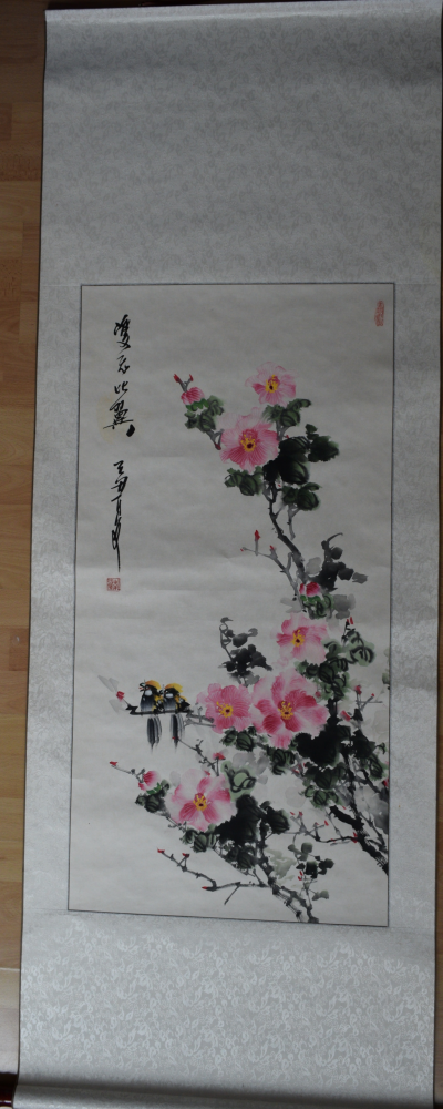 Chine - Paire de canards mandarins, perchés  sur une branche - Peinture à l’encre 2