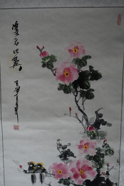 Chine - Paire de canards mandarins, perchés  sur une branche - Peinture à l’encre 2