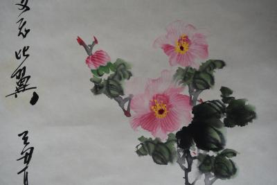Chine - Paire de canards mandarins, perchés  sur une branche - Peinture à l’encre 2