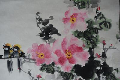 Chine - Paire de canards mandarins, perchés  sur une branche - Peinture à l’encre 2