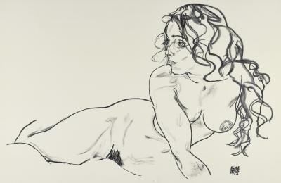 Egon SCHIELE (después) - La chica del pelo largo, 1918, - Litografía - Edición numerada 2