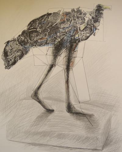 César Baldaccini dit César - Poule en marche, 1980 -  Affiche originale en lithographie 2
