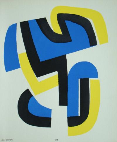 Jean DEWASNE (d’après) - Composition abstraite, 1952 - Pochoir aux couleurs gouaches 2