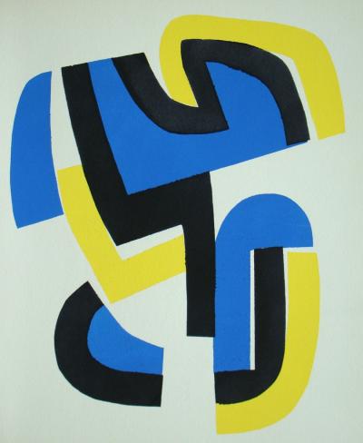 Jean DEWASNE (d’après) - Composition abstraite, 1952 - Pochoir aux couleurs gouaches 2