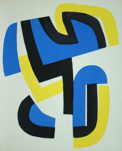 Jean DEWASNE (d’après) - Composition abstraite, 1952 - Pochoir aux couleurs gouaches 2