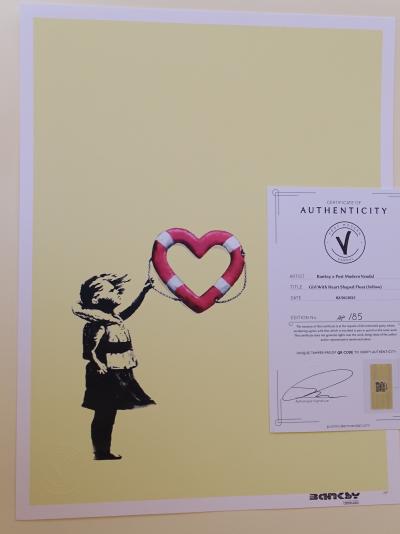 Banksy x Post Modern Vandal - Girl With Heart Shaped Float (Yellow) , 2021 - Pigment print 2