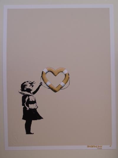 Banksy x Post Modern Vandal - Girl With Heart Shaped Float (Gold) 2021 - Impression pigmentaire
