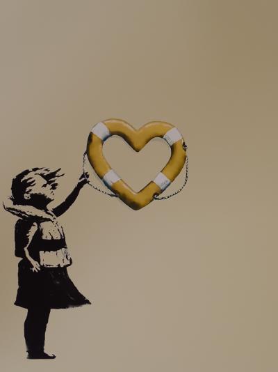 Banksy x Post Modern Vandal - Fille au flotteur en forme de cœur (Or), 2021 - Impression pigmentaire 2