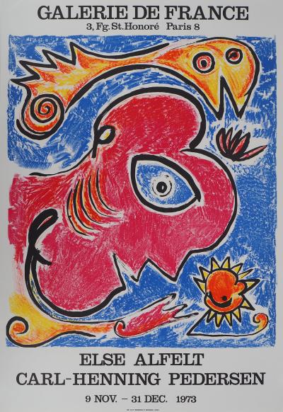 Carl-Henning PEDERSEN : Le visage rouge, Affiche originale en lithographie 2