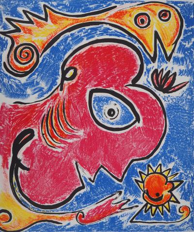 Carl-Henning PEDERSEN : Le visage rouge, Affiche originale en lithographie 2