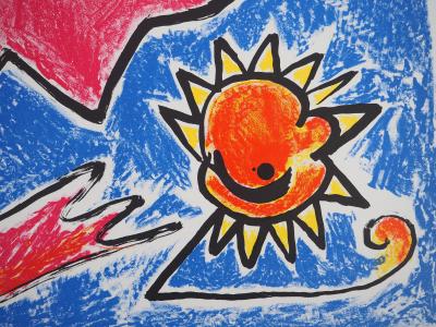 Carl-Henning PEDERSEN : Le visage rouge, Affiche originale en lithographie 2